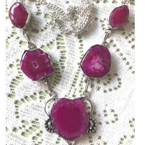 925 Pink Solar Quartz Agate Necklace 21"